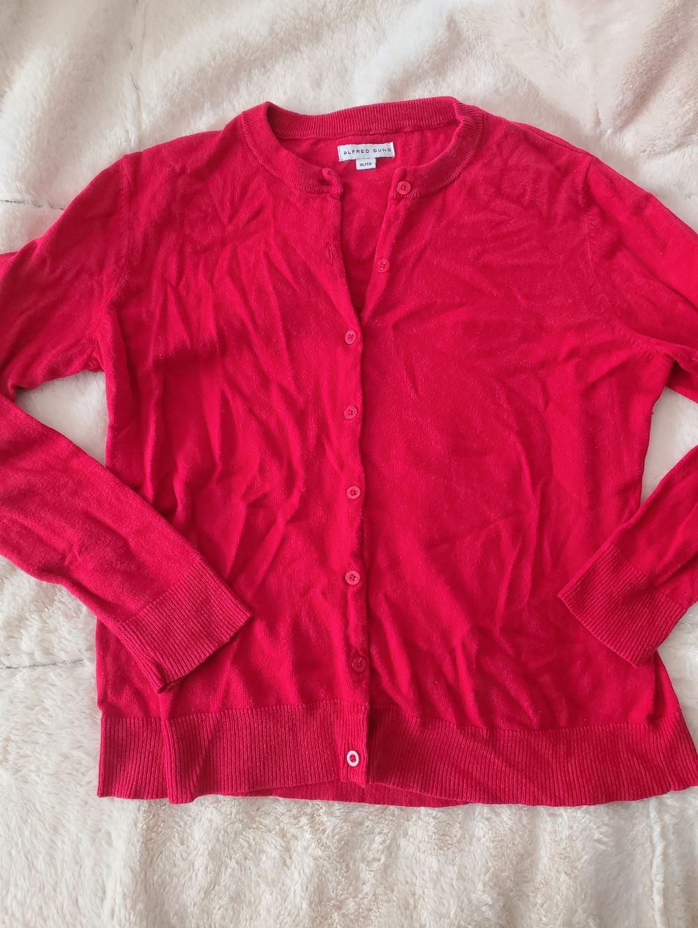 ALFRED SUNG Cashmere Blend Bright Pink Fuschia Crewneck Button Cardigan XL